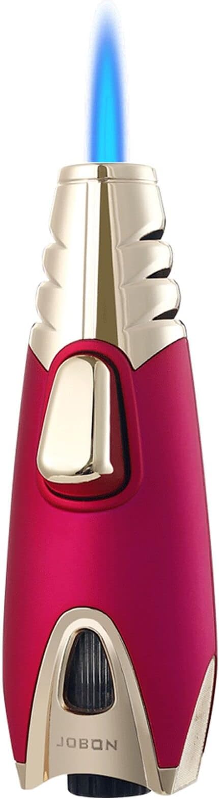 JOBON Pocket Torch Lighter, Gift Idea (Butane Free), Professional Reusable Single Jet Flame Gas Lighter, Kitchen BBQ Camping Candle (Pink)