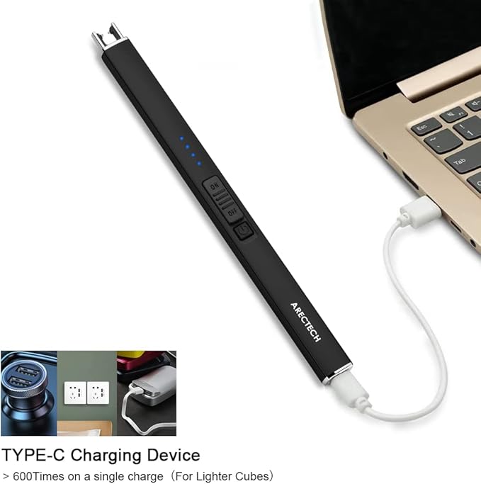 ARECTECH Electric Lighter Rechargeable Type-C USB Lighter Plasma Arc Lighters for Candle Camping Kitchen Black