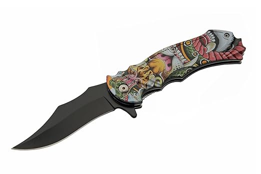 SZCO Supplies 8” Tiger & Snake Assisted Open EDC Folding Knife With Pocket Clip