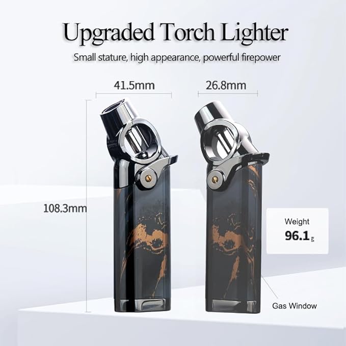 HONEST Single Jet Flame Butane Lighters Refillable Torch Lighters Adjustable Gas Lighter Windproof Lighters Gift for Men BBQ Grill Camping (Black)