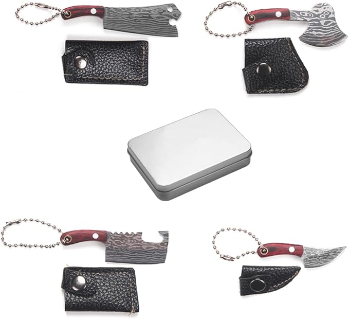 Mini Knife Set,Tiny Knife Set with Sheath,Mini Pocket Knives Keychain for Knife Collectors Gifts and Package Opener Box Cutter (4)