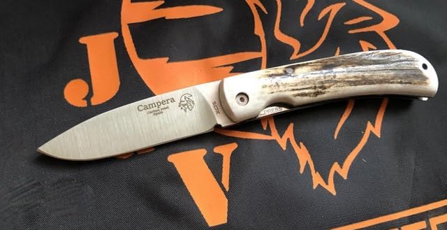 CAMPERA Folding Knife for Bushcraft, Camping, Hunting, Fishing and Outdoor Activities, 3.4" Stainless Steel Sandvik, EDC Gear and Equipment, Handmade in Spain