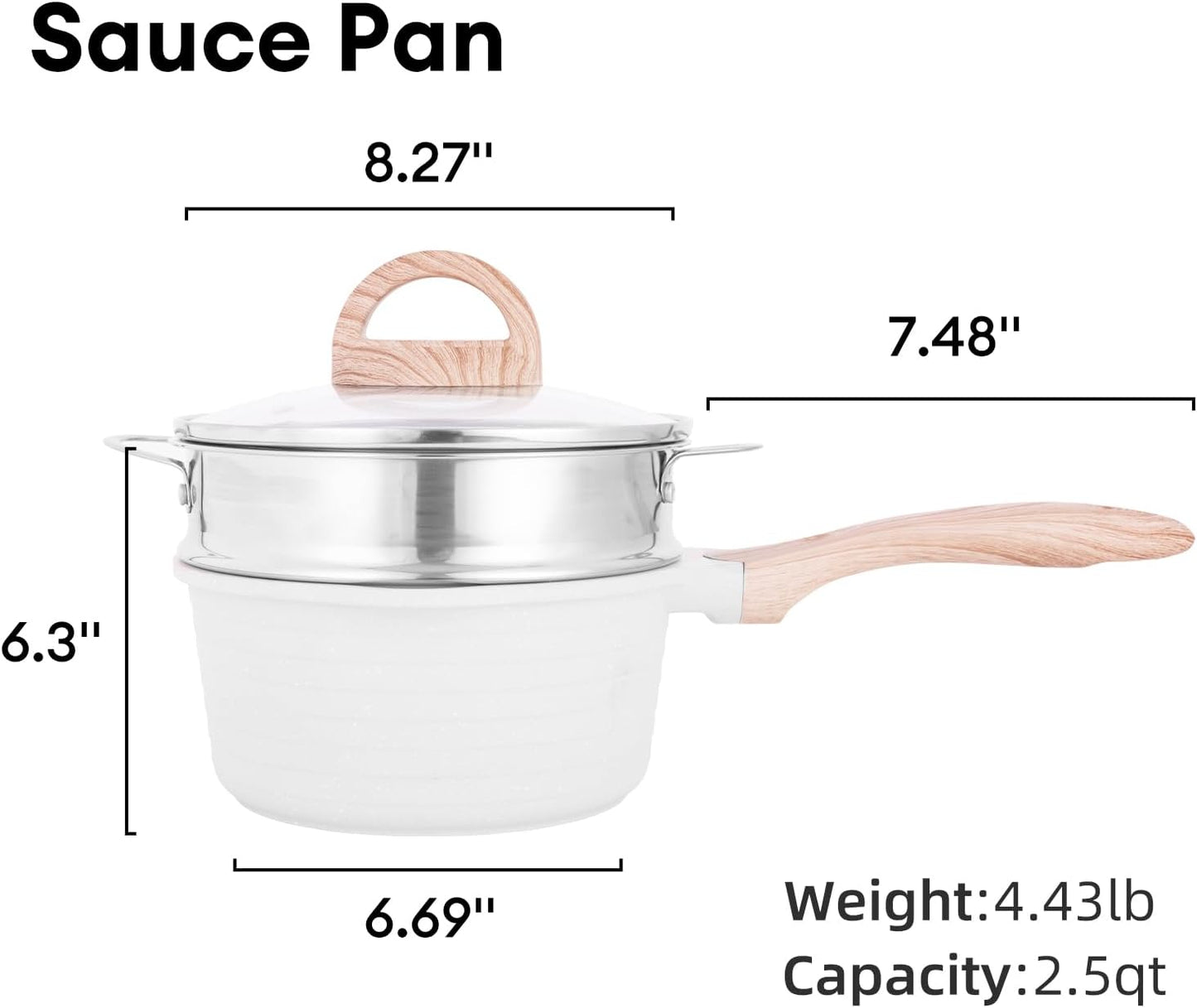 JEETEE 2.5 Quart Saucepan with Steamer Basket, Small Sauce Pot with Lid，Nonstick Coating with Pour Spout, Induction Compatible Cookware Sauce Pan for Cooking, PFOA/PFOS Free