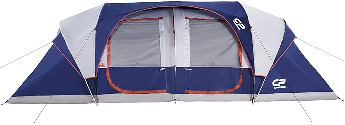 CAMPROS CP Tent-12-Person-Camping-Tents, Waterproof Windproof Family Tent with Top Rainfly, 6 Large Mesh Windows, Double Layer, Easy Set Up, Portable with Carry Bag