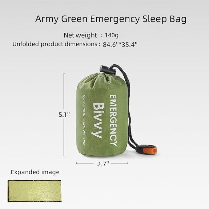 Emergency Sleeping Bag, 2 Pack Portable Thermal Bivy Sack, Waterproof Lightweight Emergency Blanket Survival Gear with Compass and Whistle for Camping Hiking Outdoor Adventure
