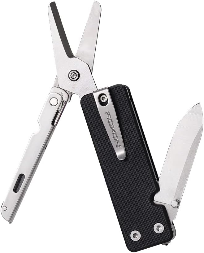 ROXON KS2 13 in 1 Mini Multi Tool function pocket knife with big scissor, G10 handle and Pocket clip, good for Camping/Backpacking/Emergencies/EDC Multitool (5cr15Mov Blade)
