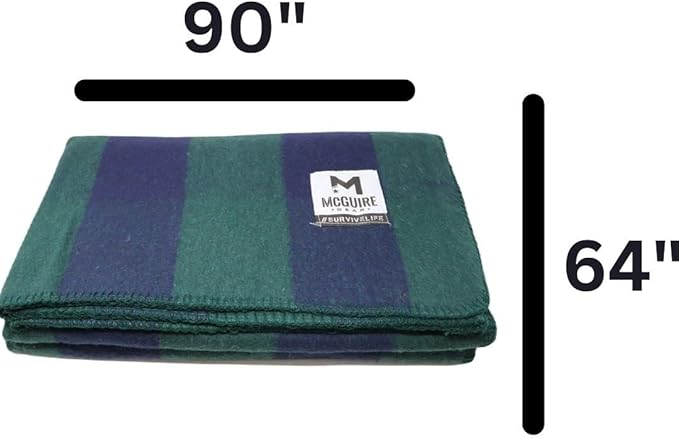 M MCGUIRE GEAR Warm Wool Bunkhouse Plaid Blanket for Camping, Home, Survival, or First Aid, 64" x 90" (Green/Navy)