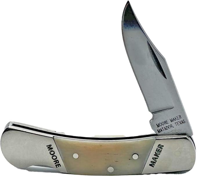 Moore Maker Inc. - 5112LB - Folding Single Blade Lockback Pocketknife - White Bone Handle - 3" Closed
