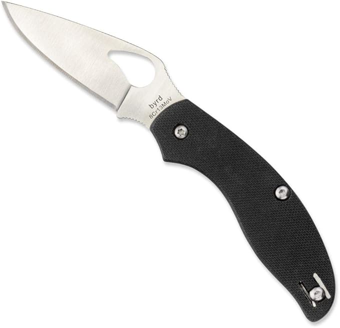 Spyderco Byrd Tern Knife - Black G-10 Handle with PlainEdge, Full-Flat Grind, 8Cr13MoV Steel Blade and SlipIt - BY23GP