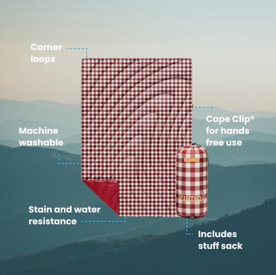 Rumpl Original Puffy Blanket - Warm Puffy Camping Blanket, 100% Recycled Polyester Insulation, Lightweight, Packable, Water-Resistant, Outdoor Puffer Blanket, 52"x75", Red Gingham