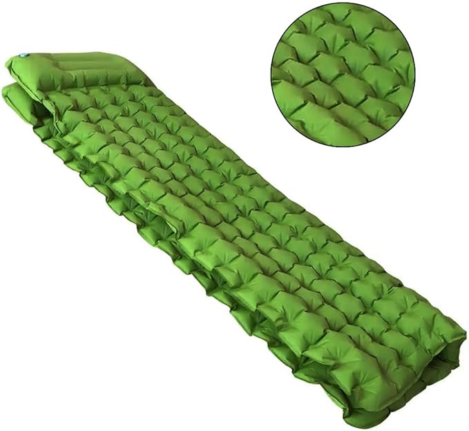 Double Sleeping Pad, Self-Inflating Sleeping Pad for Camping, Camping Sleeping Pad with Built-in Pump, 4" Extra Thickness Inflatable Sleeping Mat, Twin Air Mattress for Traveling (Green)