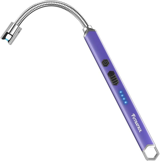 Electronic Candle Lighter Arc Windproof Flameless USB Rechargeable Electric Lighter (1 Pack - Purple)
