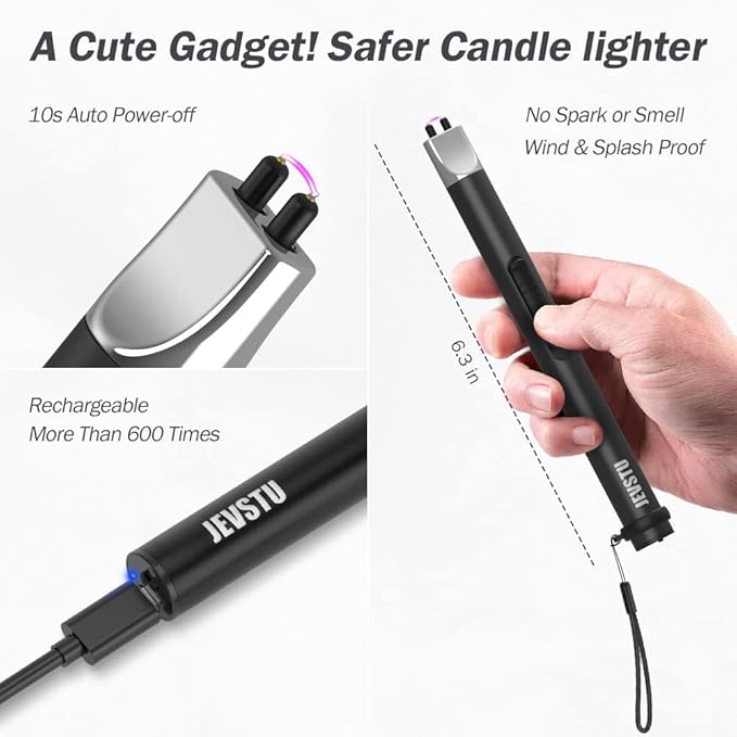 Candle Lighter, Electric Lighter Rechargeable USB Lighter, Arc Windproof Flameless Plasma Lighter Long Stick, No Butane Fluid, Perfect for Candle BBQ Camping Kitchen Stove, Black and White