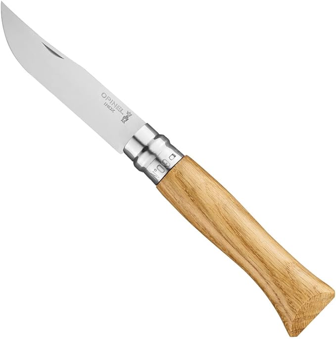OPINEL - No. 09 Stainless Steel - Opinel Wood Folding Pocket Knife - 9 cm Stainless Steel Blade and Oak Wood Handle