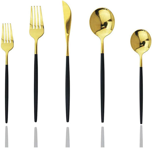 JASHII Black GoldSilverware Set, 20-Piece Stainless Steel Flatware With Satin Finish, Kitchen Utensils, Mirror Polished Tableware Cutlery for Home and Restaurant, Dishwasher Safe