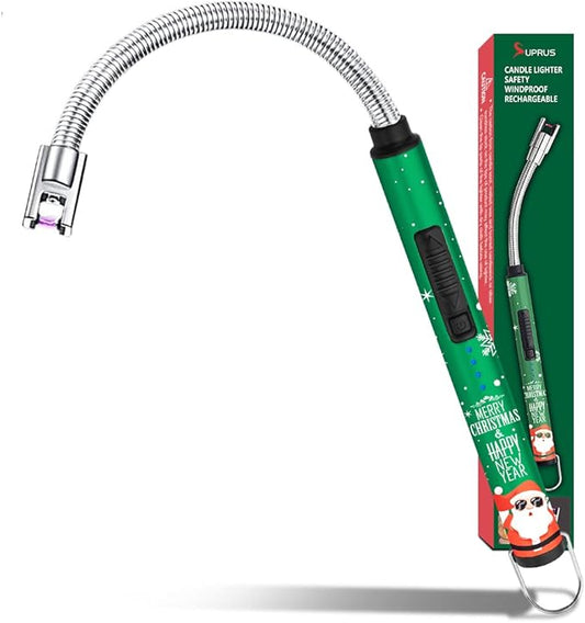 Candle Lighter SUPRUS Rechargeable Electric Arc Lighter Triple Safety Long Lighter Stainless Steel Shell & Hanging Hook with 360°Flexible Neck