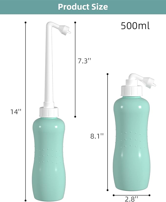 Hibbent 2 Pack Portable Bidet Sprayer, Travel Bidet with Handheld Bidet Bottle for Personal Hygiene Care, Personal Cleansing Use, Extended Nozzle, 17oz(500ml) Bathroom Toilet Bidet Spray, Green