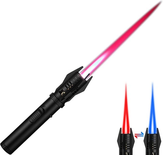 Torch Lighter, Red/Blue Flame Adjustable with Safety Lock, Bright Fire Lighter, Refillable Butane Gas Windproof Jet Flame Cool Lighter, for Candles Grill BBQ Fireplaces Camping Gift for Man