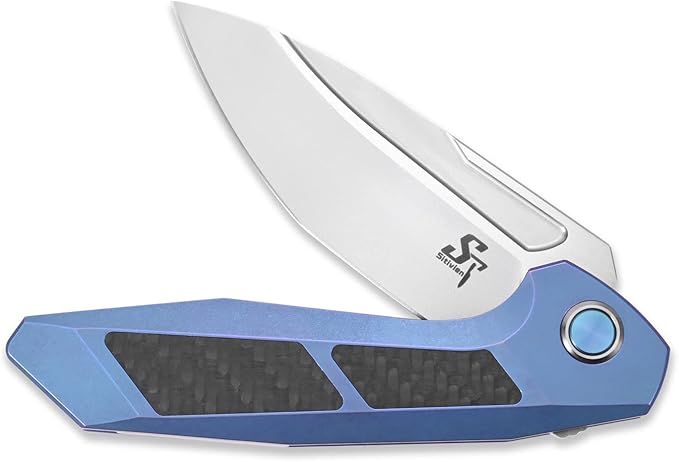 Sitivien ST996 Folding Knife,Handmade M390 Pearlescent Polishing Blade,Titanium & Carbon Fiber Handle Pocket Knife for Outdoor Camping,Hiking,Hunting(Blue)