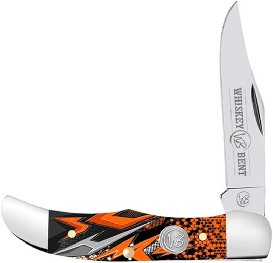 WHISKEY BENT HAT CO. Mini Hunter Folding Pocket Knife 2.75" Closed Length 440C Stainless Steel Blade (Orange Crush)