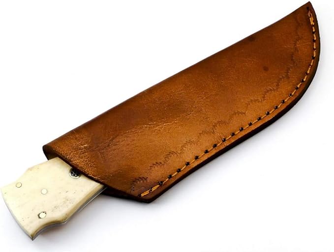 Rare Custom Damascus Dagger Knife Hunting Knife Outdoor Knife Camping Knife | Camel Bone Handle with Free Genuine Leather Sheath (S-6464)