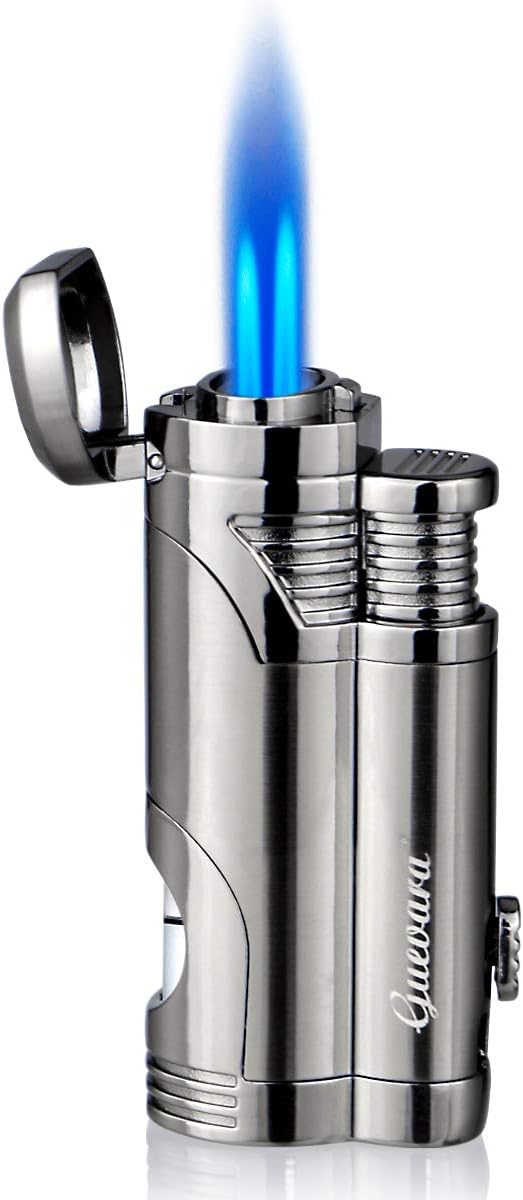Cigar Lighter Butane Torch Lighters Fuel Refillable Lighter with Punch Cutter and Set Strong Flame Windproof Lighter for Men