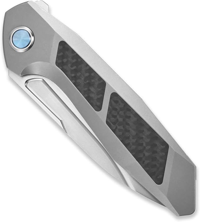 Sitivien ST996 Folding Knife,Handmade M390 Pearlescent Polishing Blade,Titanium & Carbon Fiber Handle Pocket Knife for Outdoor Camping,Hiking,Hunting(Gray)