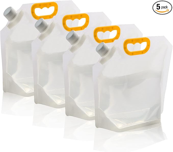 Hakkin Collapsible Water Tank Container 4 Pack 0.4 Gallon/1.5L, No-Leak Freezable Portable BPA Free Food Grade Plastic Storage Jug for Camping, Hiking, Travel, Emergency Survival Kit Bonus