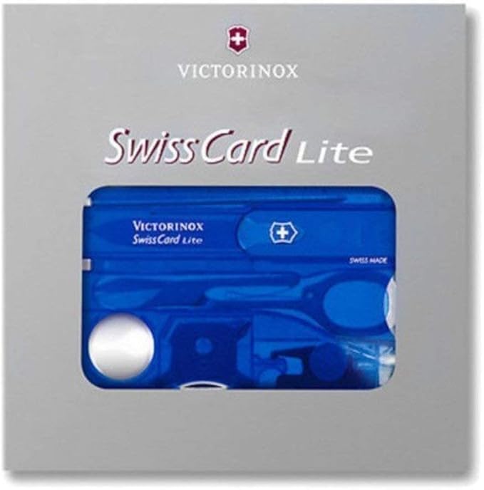 Victorinox Swiss Card Lite Swiss Army Knife, 13 Functions, Swiss Made Pocket Knife with Magnifying Glass, LED and Tweezers - Sapphire