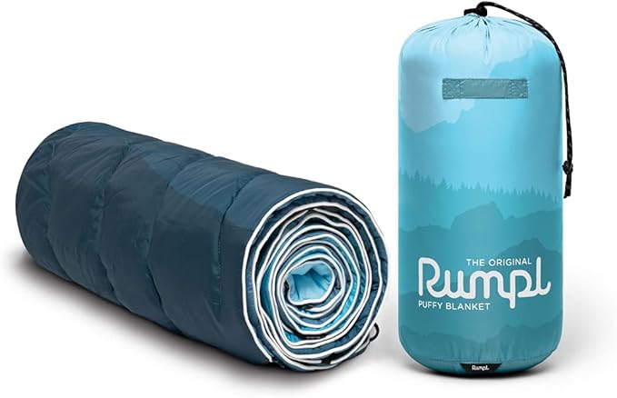 Rumpl Original Puffy Blanket - Warm Puffy Camping Blanket, 100% Recycled Polyester Insulation, Lightweight, Packable, Water-Resistant, Outdoor Puffer Blanket, 52"x75", Sierra Spring Fade