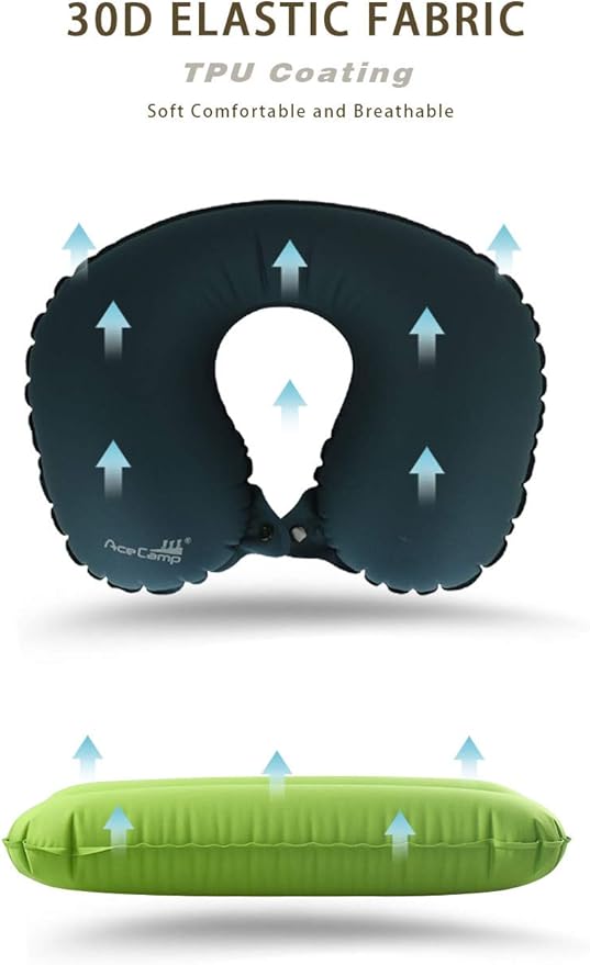 AceCamp Inflatable Air Pillow-Comfortable, Lightweight, Compact, Portable, and Perfect for Backpacking, Car Camping, and Even Airplane Travel (Green-u)