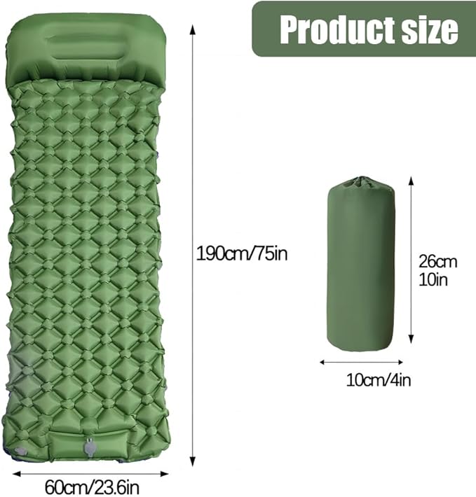 Sleeping Pads for Camping,Ultralight Inflatable Sleeping Pad for Camping with Pillow,Built-in Pump,Waterproof Nylon foror Camping, Backpacking, Hiking, Tent Mattress (Army Green)