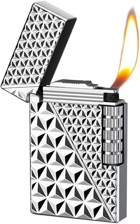 Lighters Soft Flame Lighter Traditional Flame Cigar Lighter with Adjustable Flame Dial Vertical Ignition Roller Good for Gift Outdoor Camping Hiking Fishing Grill Adventure Candle (Silver02)