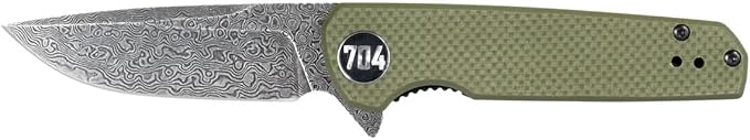 Blitz EDC Folding Pocket Knife | Compact 2.98" Blade, Damascus Steel, G10 Handle, Reversible Pocket Clip | Olive Drab Green with Damascus Steel