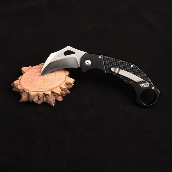 tactical folding claw pocket knife, outdoor survival high carbon stainless steel blade CNC aluminum handle