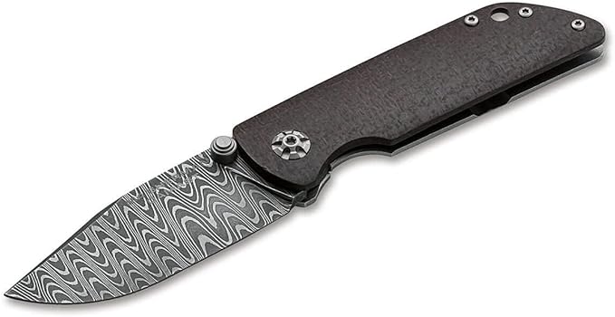 Böker Manukaftur Solingen M4 Sherman Damascus - Folding Collector's Pocket Knife Crafted from Recovered M4 Tank Materials, Made in Germany