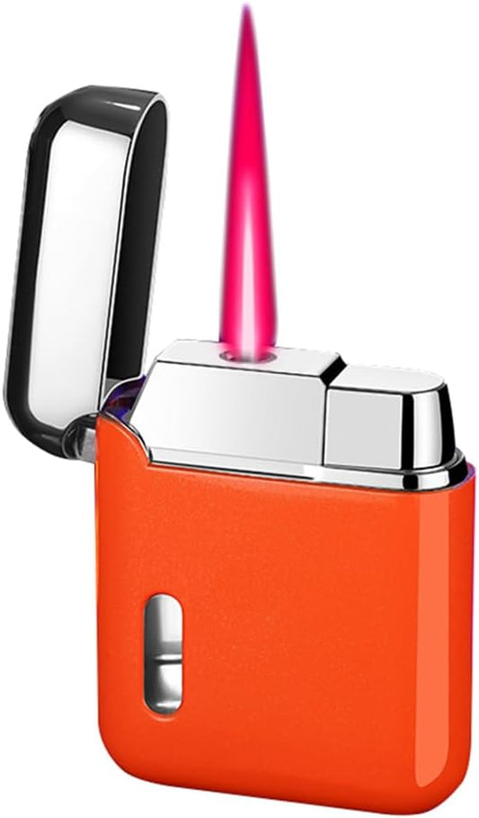 Orange Metal Cool Lighter,Jet Torch Flame Windproof Adjustable,Refillable Butane Torch Lighters,Kitchen BBQ Candles,(No Gas)