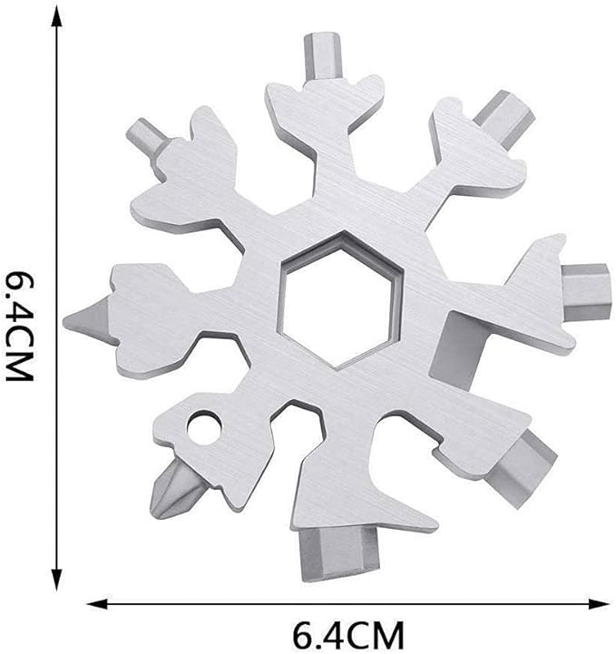 Snowflake Multi Wrench Tool，18-in-1 Keychain Multitool Pocket Tool Is Easy To Carry for Outdoor Camping And Christmas Snowflake (Silver)