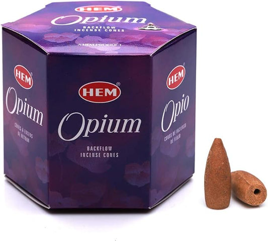 HEM Opium Backflow Brown Incense Cones | Long Lasting Aroma for Positivity & Pure Air | Wood Powder | Aromatherapy for Stress Relief, Air Purifier & Cleansing | Gift Set - Pack of 40 Cones