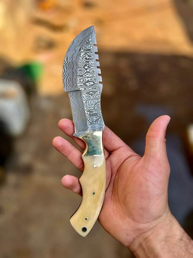 Poshland TR-177 Custom Handmade Damascus Steel 10 Inches Tracker Knife (Bone)
