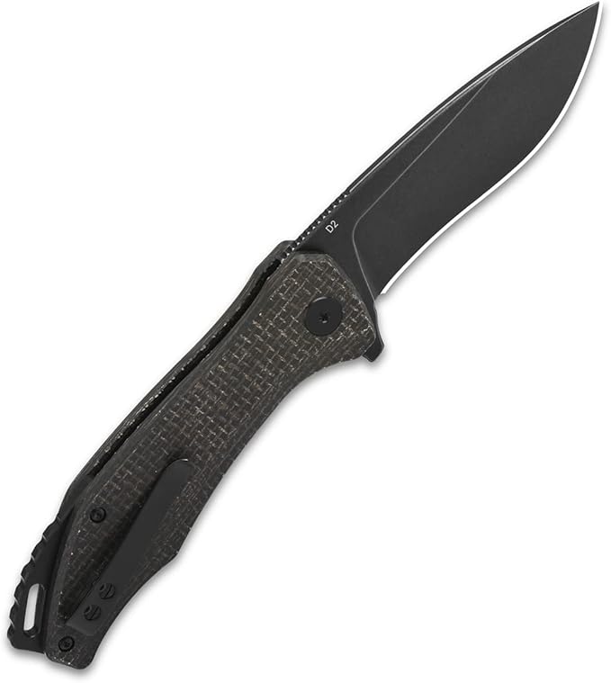 QSP KNINFE Raven 4.5" Flipper Folding Pocket Knife, D2 Blade G10 or Micarta Handle, Smooth Flipper Opening Knife