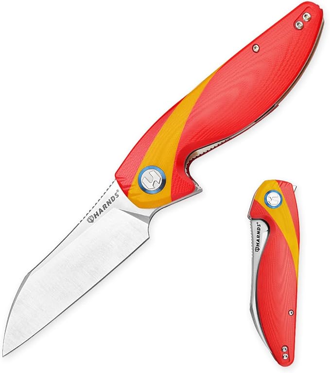 Parrot Folding Pocket Knife with Clip and Blade Lock, 8.4" EDC Folding Knife with Sweatproof G10 handle and 14C28N Stainless Blade (Red & Yellow)