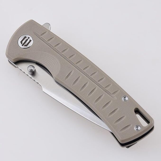 Ichthyolite Outdoor Folding Knife 3.2" 9Cr18MoV Steel Satin Finish Blade Textured G10 Handle Knife with Pocket Clip(Army Khaki)