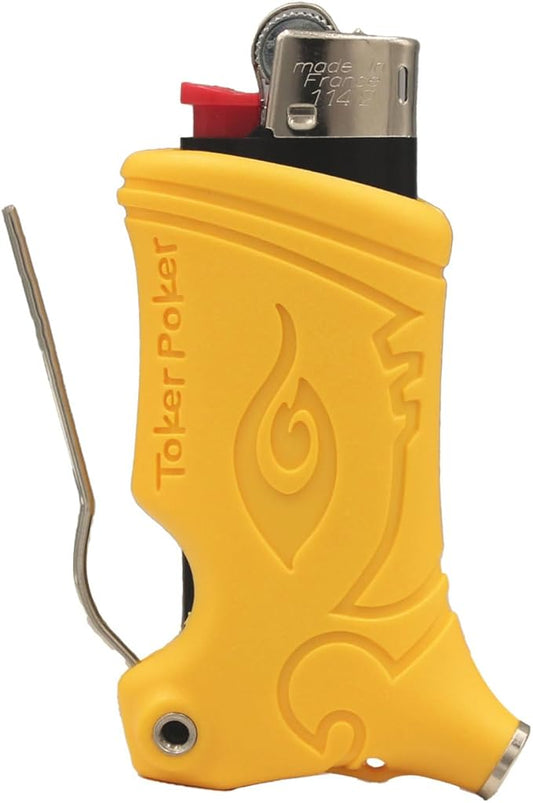 Toker Poker - Mini Bic, Keychain, Lighter Case, Multi Tool of Camping and other (Yellow)