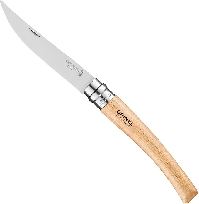 Opinel Effile Slimline Series Folding Fillet Knife – Slim Blade Folding Knife, Virobloc Locking Collar, Sustainably Harvested Wood Handles, Updated Blade Profile (Beechwood/No.10)