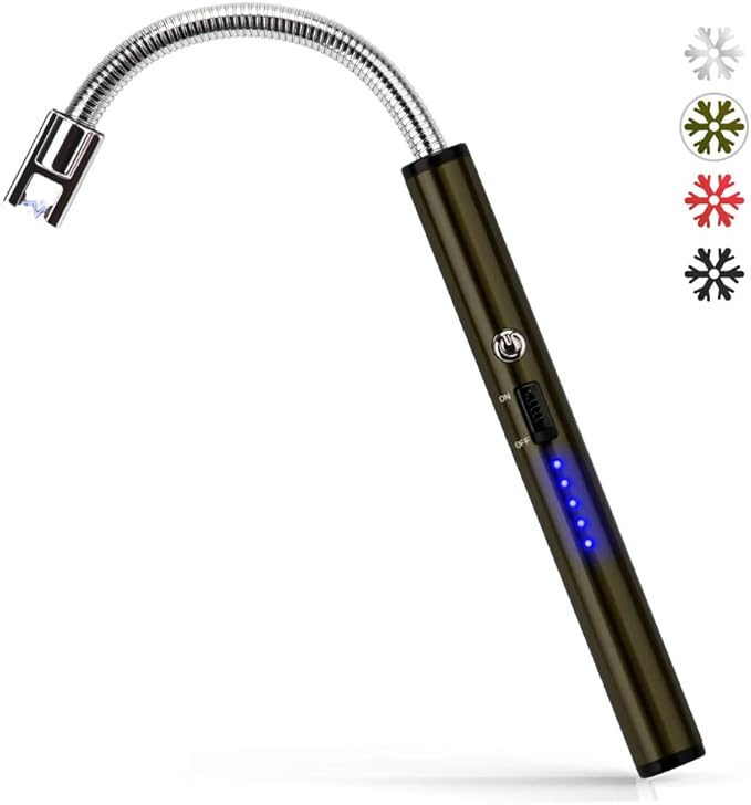 Boncas Flexible Arc Lighter USB Candle Lighter Plasma Lighter Rechargeable Windproof Lighter Long for Household Camping Cooking BBQ Olive Gray (Candle Not Include)