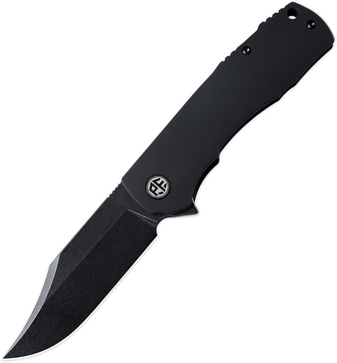 Petrified fish PFP03 Victor,3.58" 154CM Steel Black Stonewashed Blade,4.8oz Aluminium Handle Flipper Liner lock Folding knife (Black - A Stonewashed)