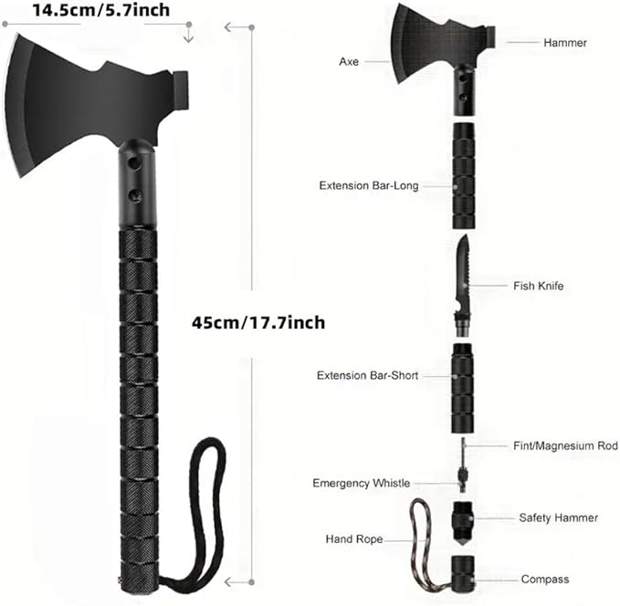 Multi-Purpose Survival Hatchet, Camping Hatchet with Sheath, Folding Tactical Hatchet, Carbon Steel Camping Axe with Hammer, Survival Axe for Outdoor, Hunting, Adventure, Emergency