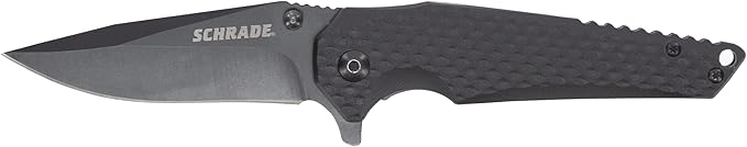 Schrade 1136034 7.3in Stainless Steel Folding Knife with 3.25in Drop Point Blade and G-10 Handle for Outdoor Survival, Camping and EDC,Black