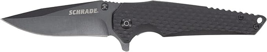 Schrade 1136034 7.3in Stainless Steel Folding Knife with 3.25in Drop Point Blade and G-10 Handle for Outdoor Survival, Camping and EDC,Black